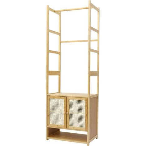 Perchero, diseño moderno, materiales resistentes, 53 x 31,5 x 168 cm, madera natural. (1/2)