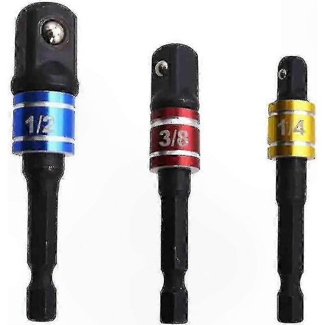 Set mit 3 Schlagschrauber-Adaptern – 1/4" auf 3/8" auf 1/2" Spannfutter-Umrüstsatz für Haushaltswerkzeuge (1/5)