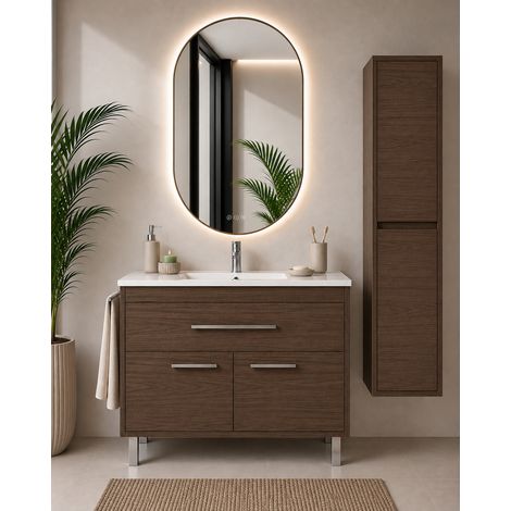 Mueble de baño con lavabo ORIGENBATH BAHIA sin espejo 100x40 cm fresno tea con columna (1/5)