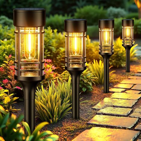 Lampe Solaire Exterieur Jardin, 6 Pièces Lumiere Solaire Exterieur avec Lumière blanche chaude, IP65 Étanche Lampadaire Solaires Jardin pour Pelouse, Balcon, Terrasse, Cour (1/5)