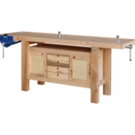 Outifrance – Établi en bois massif 2 mètres – Caisson de rangement 103L – Largeur 60 cm – Hauteur 85 cm – Presse avant débrayable