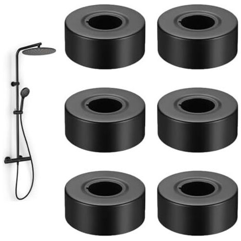 Shower fitting, 30 mm fitting rosette (black), 6-piece set of stainless steel radiator rosettes, heating pipe rosettes, radiator pipe cover, for water and gas pipes