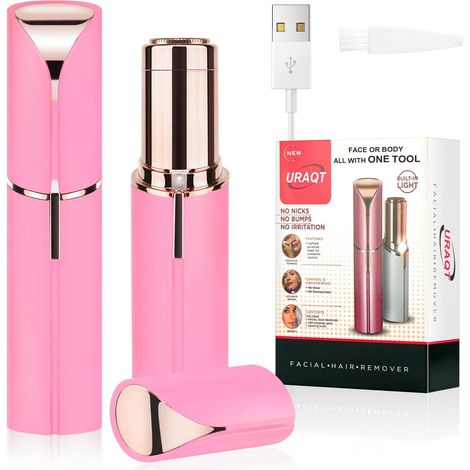 Women's Facial Hair Remover, Electric Shaver, Rechargeable Wireless Eyebrow Trimmer for Lips, Bikini, Arms with LED, Pink (1/5)