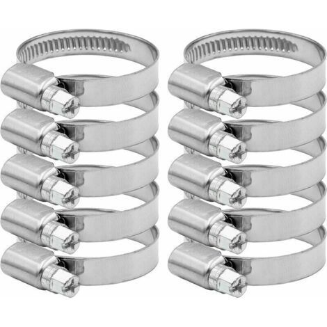 Adjustable Hose Clamp 27-51mm Range 304 Stainless Steel Assortment Hose Clamps Clips for Family Water Pipe, Home Gas, Automobile Tube, Faucet 10 Pieces (12mm), (1/5)