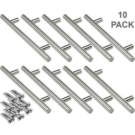 AST 10x 96mm Acier Inoxydable T Barre Cusine Poignée barre de porte d’Armoire avec Vis (1/4)