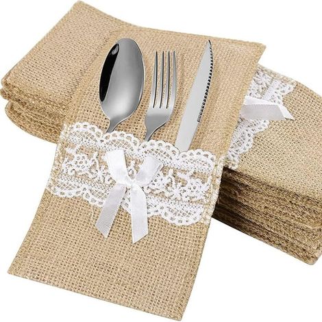 Set mit zwanzig Jutebeuteln mit Spitze für Hochzeiten und Weihnachten, Tischbeutel für Eventdekoration und festliche Accessoires - Crezuo