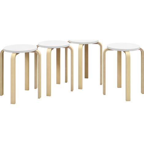Set 4 Sgabelli Rotondi Impilabili in Legno Bianco, Ø40x45 cm (1/5)