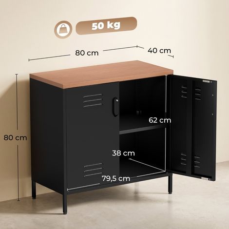 Buffet industriel en métal noir, 80x40x80 cm, armoire de rangement avec 2 portes et étagère ajustable, meuble polyvalent pour séjour ou bureau (1/5)