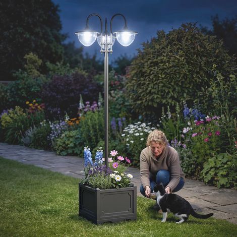 Farol Solar de Jardín con 18 Luces LED Blanca Fría 6000K IP44 para Camino Terraza Patio 60x55x189 cm Negro (1/4)