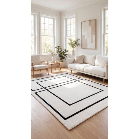 Tapis design Minimalistic Motis - Designertapis  - 230x160cm, Rectangular - 100% Laine vierge - Tufté main - Blanc