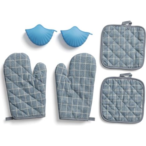 Gants de Four Anti Chaleur 6 Pièces, Ensemble de Gants et Maniques avec Coques en Silicone (1/5)