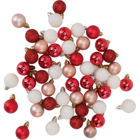 49 mini boules de Noël incassables, brillantes et colorées, idéales pour les décorations de fêtes, mariages et autres événements (rouge, blanc, rose).