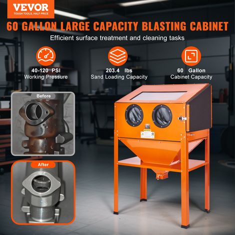 Armoire de sablage, 227 L armoire de sablage 40 à 120 psi avec support, sableuse en acier robuste avec pistolet de sablage et 4 buses en céramique pour enlever la peinture, les taches, rouille (1/5)