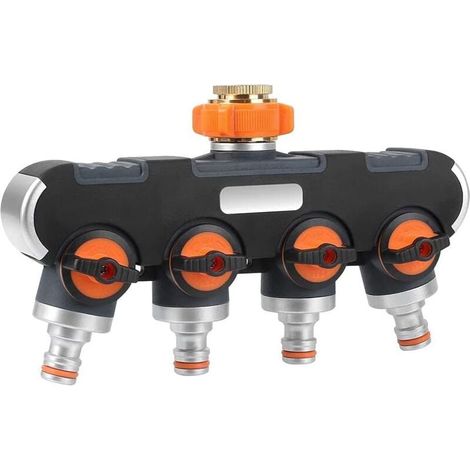Distributeur Arrosage 4 Voies - Distributeur d'eau 3/4" et 1/2" avec Vanne Robinet pour Connecter Simultanément Deux Appareils, Débit d'eau Réglable, Adaptateur pour Arroser Le Jardin