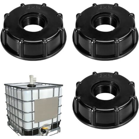 3 Pieces IBC Raccord Cuve 1000 Litres, Adaptateur Cuve 1000l, Adaptateur Robinet Tuyau Arrosage Plastique Noir Raccord Fileté pour Tuyaux d'arrosage Réservoirs IBC Citernes d'eau Pluie (3/4")