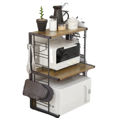 Étagère de cuisine, design à 2 niveaux, supports de bouteilles réglables, noir (1/2)