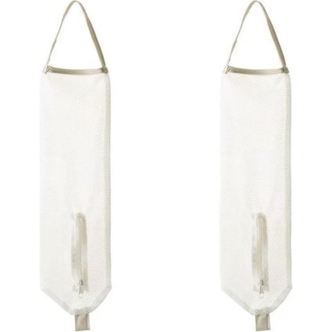 Lot de 2 supports de sac en plastique - Support multifonctionnel - Support de sac - Support de sac en plastique suspendu en maille - blanc - polyester - Multifonctionnel - 5112 cm (1/4)