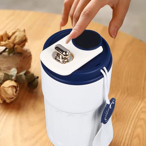 Thermos-Kaffeebecher mit intelligenter Temperaturanzeige, stilvoll und tragbar, ideal für Studenten, schlichtes weiß-blaues Design. (1/5)