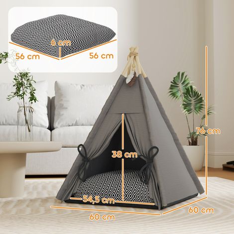Tipi chat et chien avec coussin, couchage cosy pour animal de compagnie gris (1/4)
