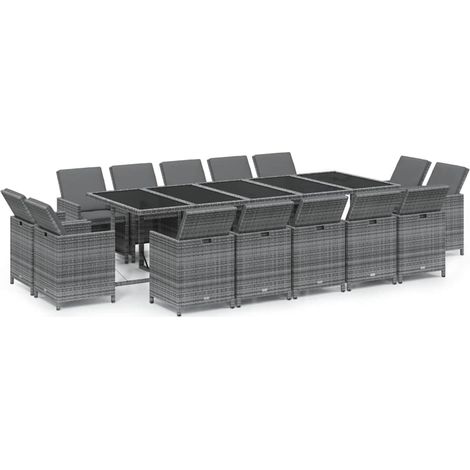 Maison Exclusive - Set Pranzo da Giardino 15 pz con Cuscini in Polyrattan Grigio (1/5)
