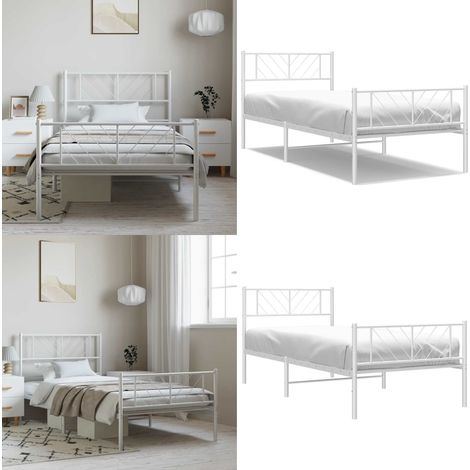 Cadre de lit métal sans matelas et pied de lit blanc 100x200 cm - Cadre de lit - Lit métallique (1/5)
