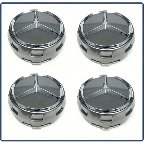 4 caches-moyeux pour jantes en alliage, caches de roues Mercedes-Benz, gris, 75 mm