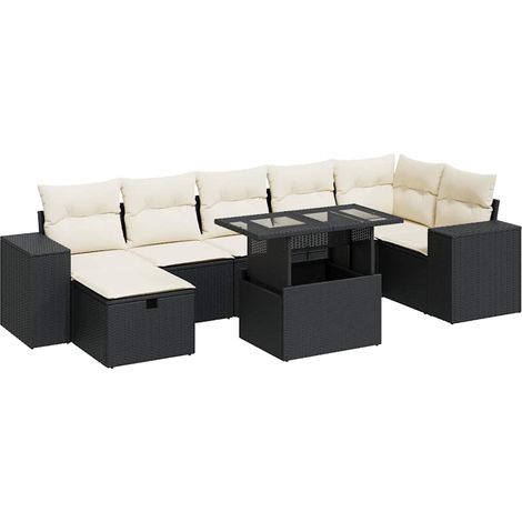 Set de muebles de jardín 5 pzas y cojines ratán sintético negro vidaXL (1/5)