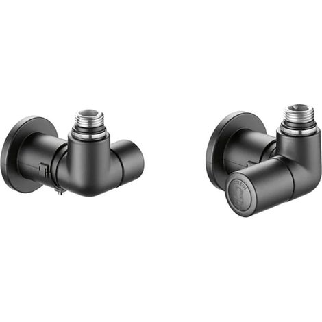 Ensemble robinet équerre droite radiateur 1/2" (15/21) Mâle - M23x1,5 - Coude Réglage Couleur Noire - Thermador