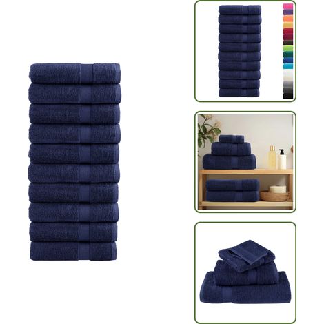 The Living Store Premium-Badetücher SOLUND 10 Stk. Marineblau 100x150cm 600 g/m² - Handtücher - Badetücher - Baumwolle - Marineblau - Waschbare Handtücher (1/5)