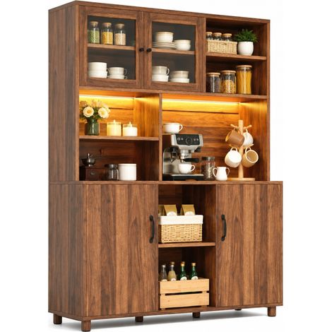 CHICFURN Credenza alta 140x40x185 cm in MDF e metallo marrone con LED (1/5)