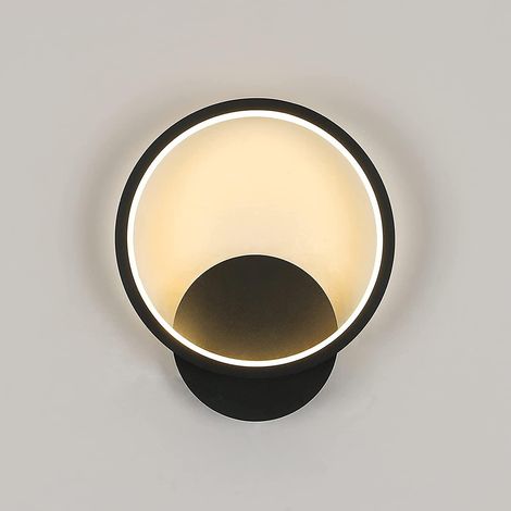 Applique murale LED intérieure ronde en acrylique blanc chaud noir, 12 W, 3000 K (1/5)