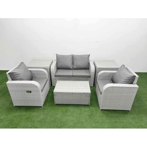 Fimous Light Grey PE Wicker Rattan Garden Furniture Set Sofa Set Reclining Adjustable Chair Rectangular Coffee Table 4 Seater With 2 Side Table (1/4)