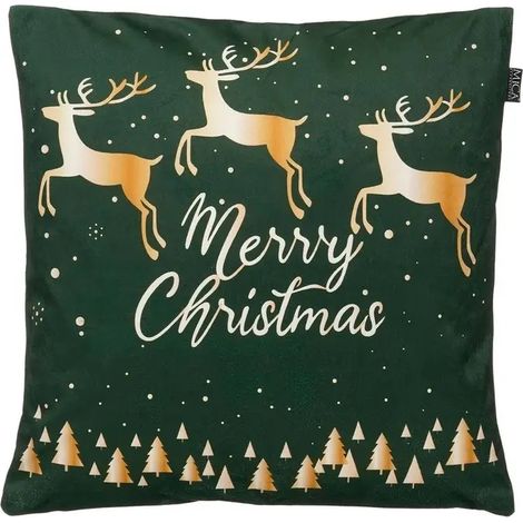 Cuscino natalizio verde con renne e scritta Merry Xmas 45 × 45 × 16 cm