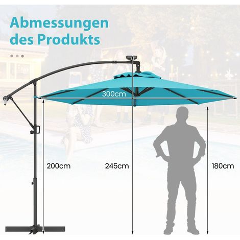 300 cm terrassenschirm mit solar led leuchten und kurbel