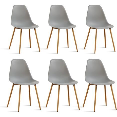 Designetsamaison – Lot de 6 chaises scandinaves grises – Structure en plastique renforcé – Pieds en métal – Hauteur d'assise 44 cm – Largeur 46 cm (1/5)