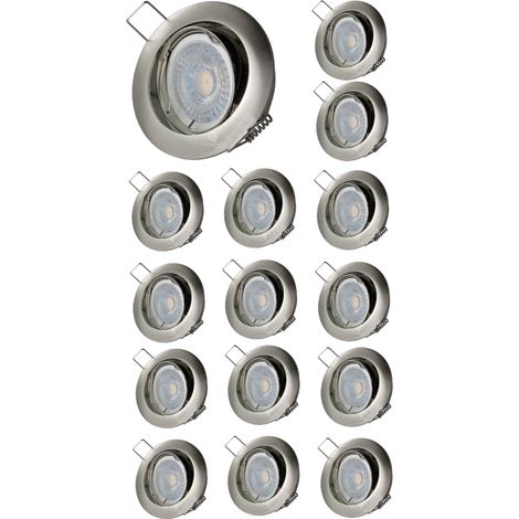 Lot de 15 Spot led orientable alu brossé 230v 7w 38° blanc chaud (1/4)
