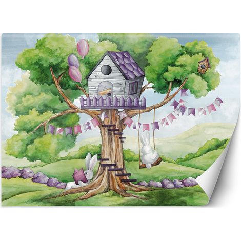 Fototapete Weiße Kaninchen Hütte auf dem Baum 150x105 cm (1/5)