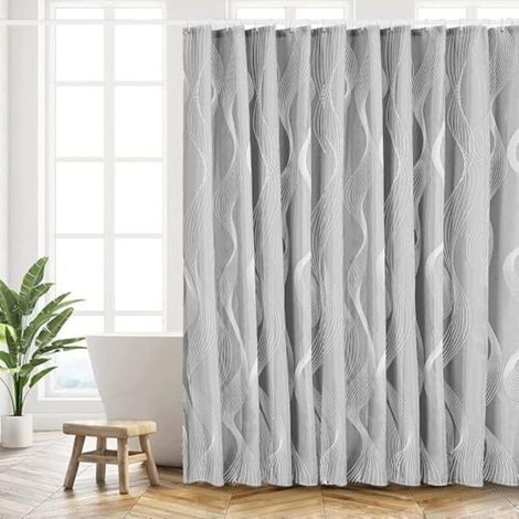 Duschvorhang 180 x 200 cm, maschinenwaschbares Polyester mit beschwertem Saum und 12 Haken, für Badezimmer, gebogen, grau