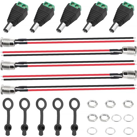 5 Kit Connecteur DC 5.5x2.1mm, Prise Femelle Fil, Bouchon Étanche, Pour Électronique (1/5)