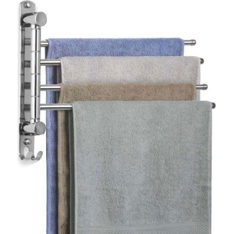 Porte-Serviettes Mural - Acier Inoxydable SUS304 - Pivotant 180° - 4 Barres - Salle De Bain Cuisine - 35 Cm (1/4)