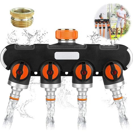 SABIR Répartiteur en 4 Voies,Distributeur de tuyau d'arrosage,Splitter Débit d'eau Réglable et Verrouillable,Distributeur pour l'irrigation du Jardin,Robinet Double Machine a Lave (1/5)