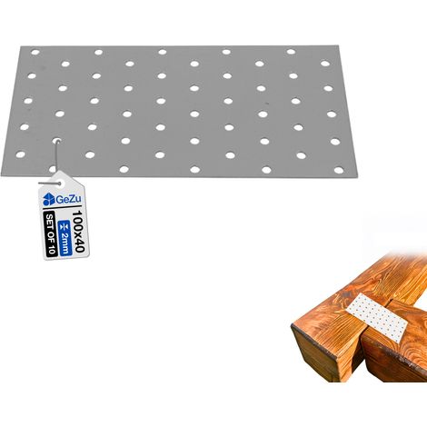 Lot de 10 Plaque Perforée Acier 100 x 40 mm Galvanisé fixation métal patte perforée (1/5)