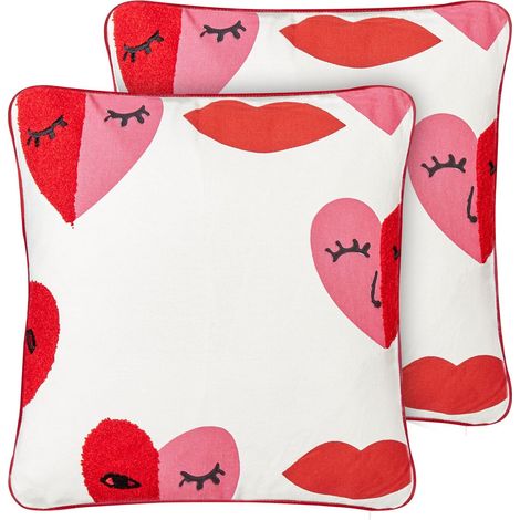 Set di 2 cuscini decorativi moderni 45 x 45 cm con motivo astratto e sfoderabili Bianco e rosso Periwinkle (1/5)
