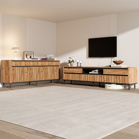Set mobile TV e credenza naturale e nero per TV da 75 pollici (1/5)