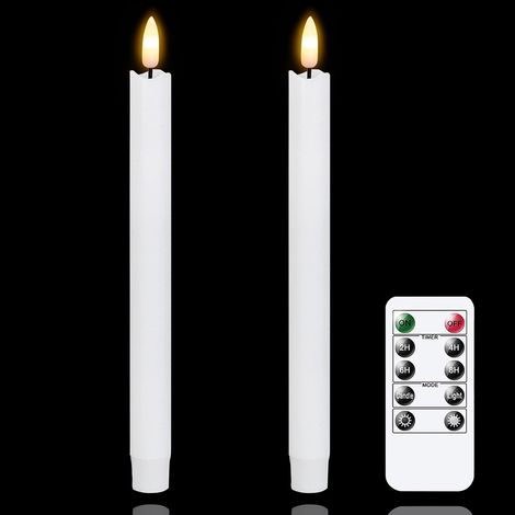 Konische LED-Kerzen – 2er-Set – Echtes weißes Wachs – Timer und Fernbedienung – Hochzeits- und Wohndekoration – 25 cm (1/5)