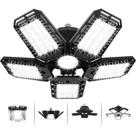 LED-Garagenleuchte, LED-Werkstatt-Deckenleuchte, 6500K LED-Schraubleuchte mit 5+1 flexiblen Paneelen, für Werkstattkeller, E27