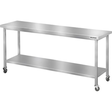 Table de travail en inox Bar 2000x600 mm avec 1 étagère inférieure sur roulettes PREMIUM - GOLDINOX (1/2)