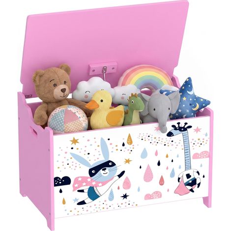AIYAPLAY Storage Chest, Wooden Toy Chest with Lid, Security Hinges, Pink (1/5)