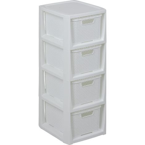 Étagère en Plastique polypropylène, Aspect rotin, sans BPA, Blanc, 29,5 x 24 x 64,2 cm, 4 paniers (1/5)