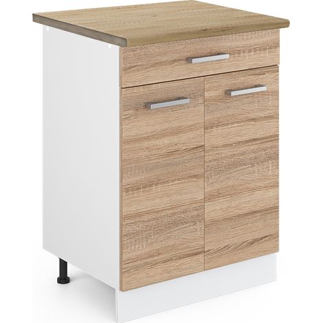Mobiletto base per cucina R-Line, Sonoma, 60 cm con cassetto, PL Rovere, Vicco